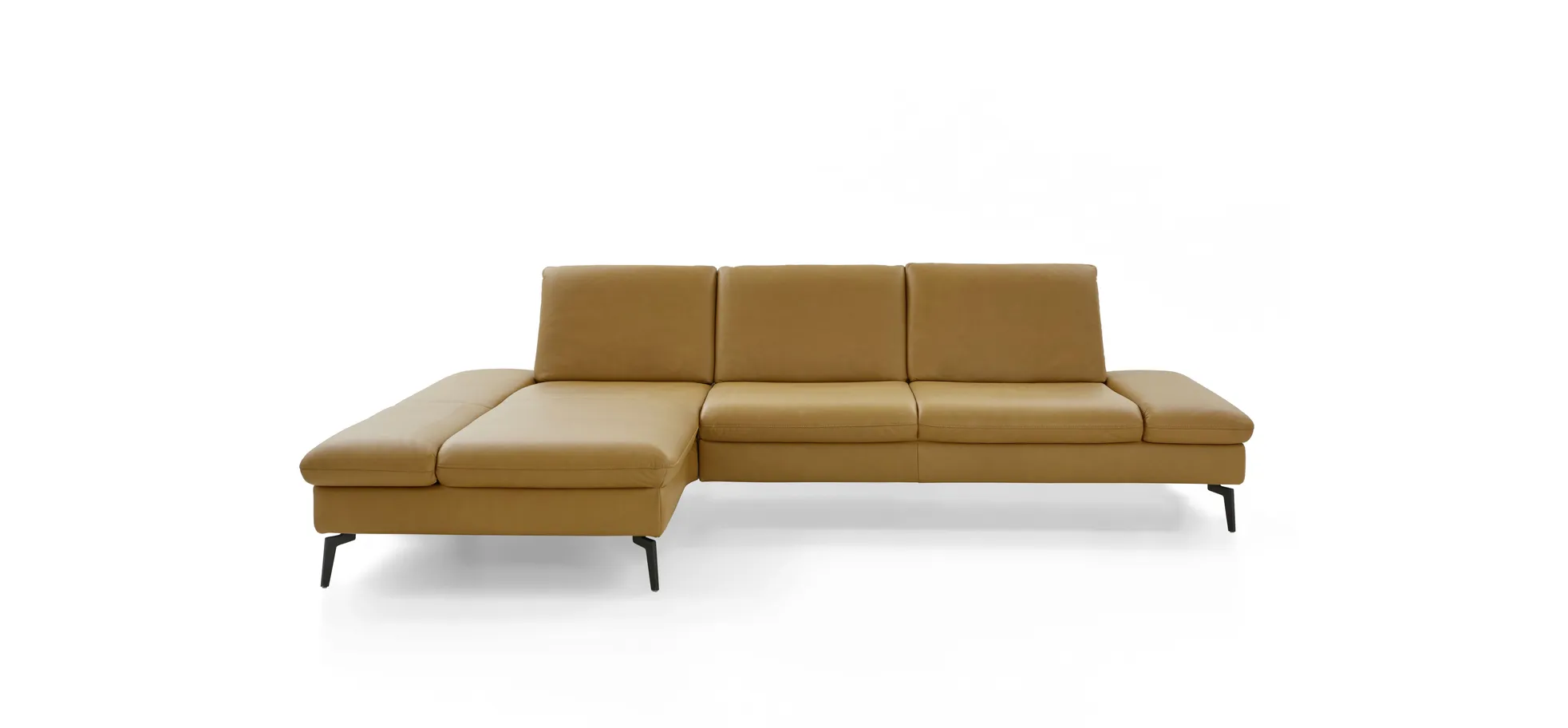 Ecksofa - Longchair links und 3-Sitzer, Armlehne verstellbar, Leder, Kurkuma