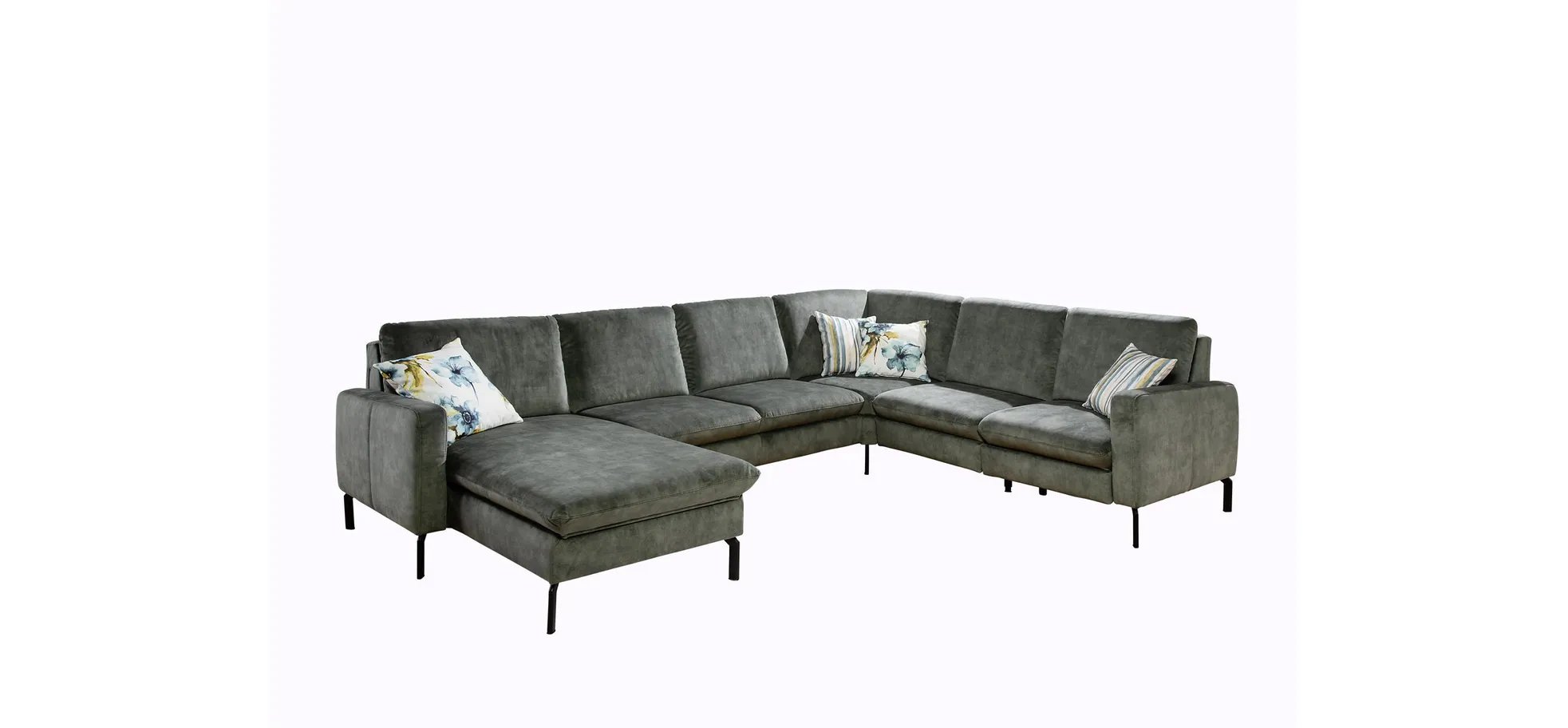 Wohnlandschaft - Longchair links mit 2-Sitzer und Ecke rechts, Stoff, Olive
