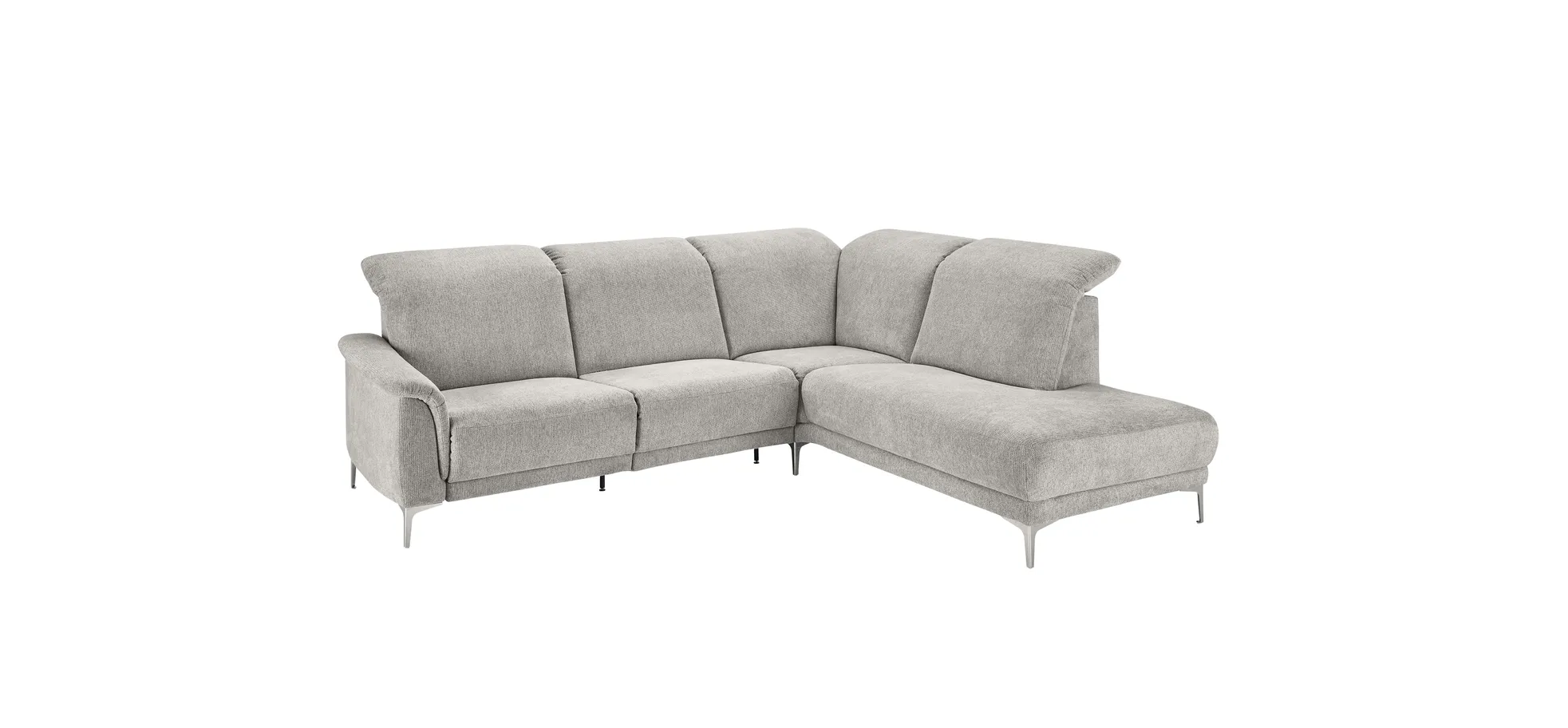 Ecksofa - 3-Sitzer mit Ecke rechts, Kopfteil verstellbar, Stoff, Grau