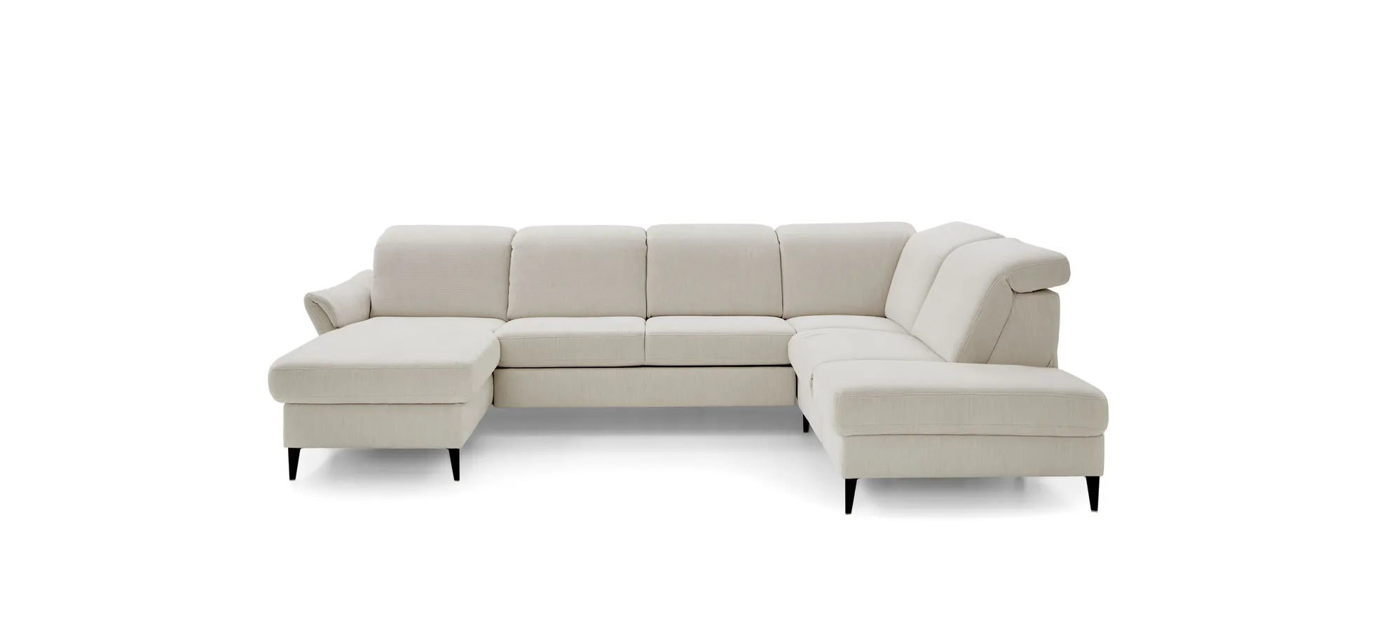 Wohnlandschaft - Longchair links mit 2,5-Sitzer und Ecke rechts, Kopfteil vertellbar, Stoff, Ecru