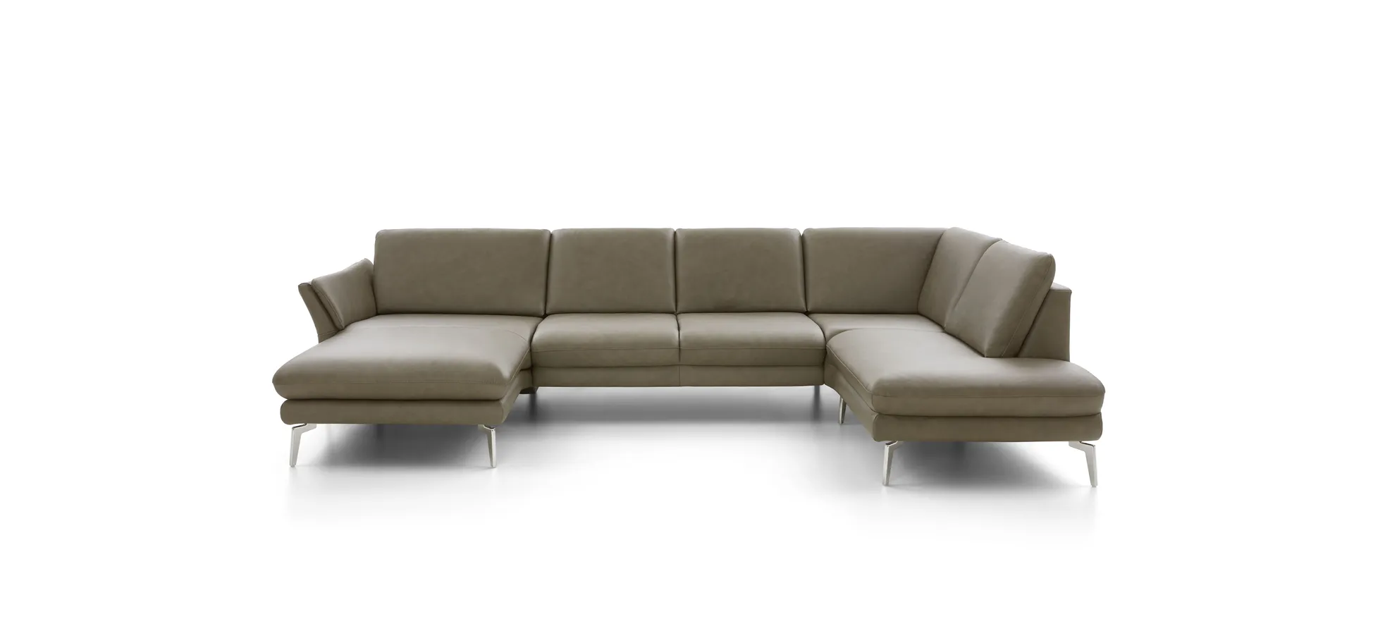 Wohnlandschaft - Longchair links mit 2,5-Sitzer und Ecke rechts, Leder, Dunkelgrau