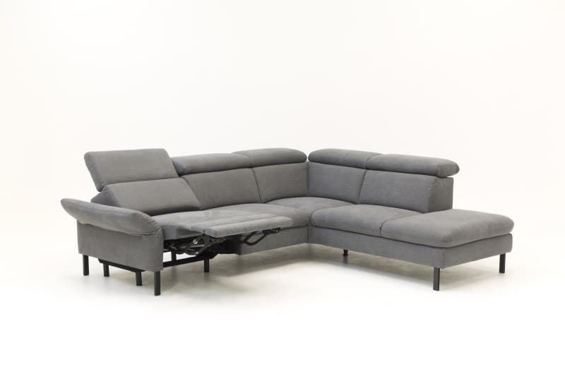 Ecksofa - 2,5-Sitzer mit Ecke rechts, Relaxfunktion (motorisch), Kopfstütze verstellbar (manuell), Armlehne verstellbar (manuell), Webstoff, Dunkelgrau