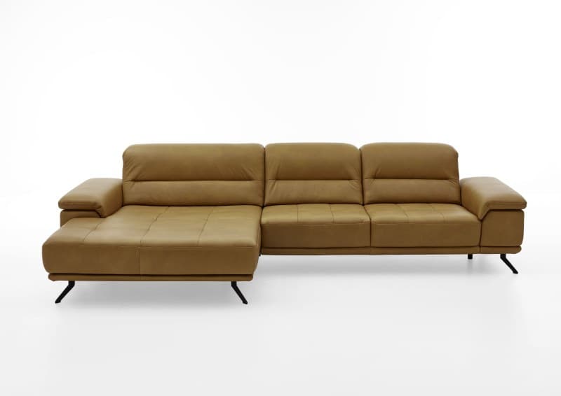 Ecksofa - 3-Sitzer mit Longchair links, Koprteil verstellbar (manuell), Leder, Torro, Kurkuma
