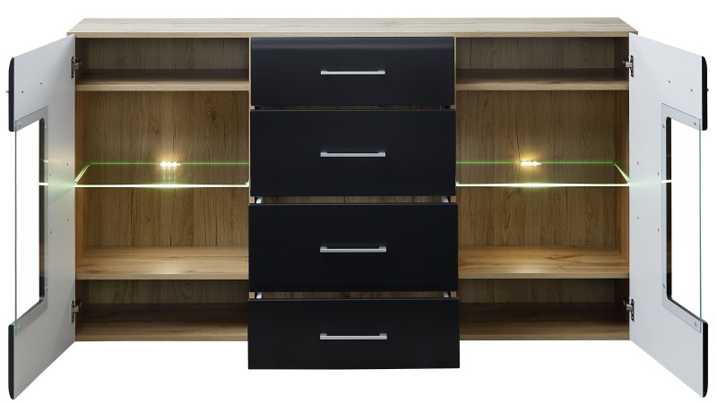 Sideboard - mit Beleuchtung, Schwarz, Eiche Dekor