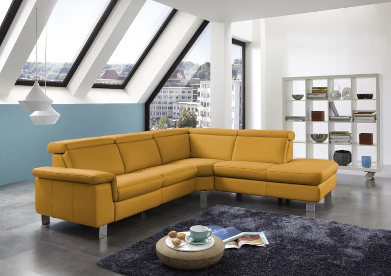 Ecksofa - 2,5-Sitzer mit Ecke rechts, Leder, Senfgelb