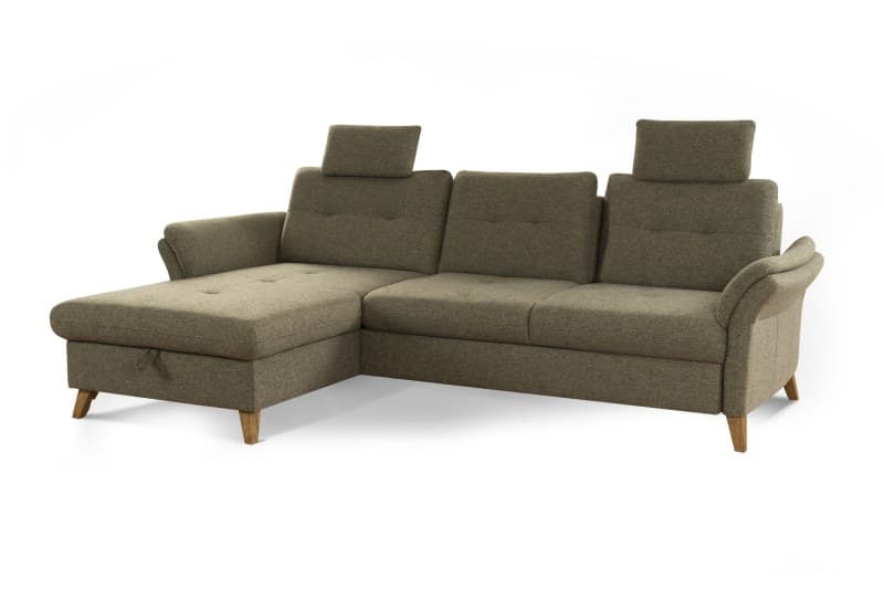 Ecksofa - Longchair links mit 2,5-Sitzer, Sitztiefe verstellbar, Stoff, Khaki
