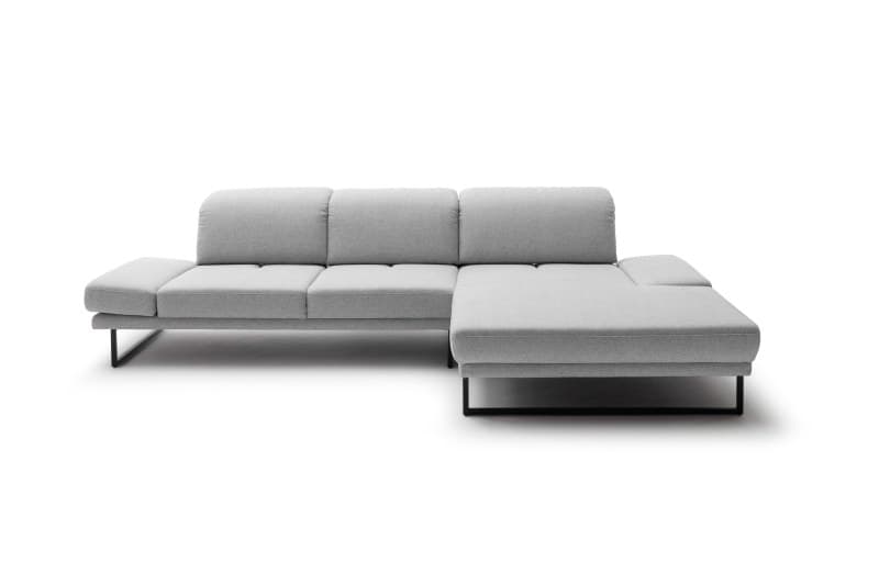 Ecksofa - 2-Sitzer mit Longchair rechts, Kopfteil/Sitztiefe verstellbar, Stoff, Hellgrau