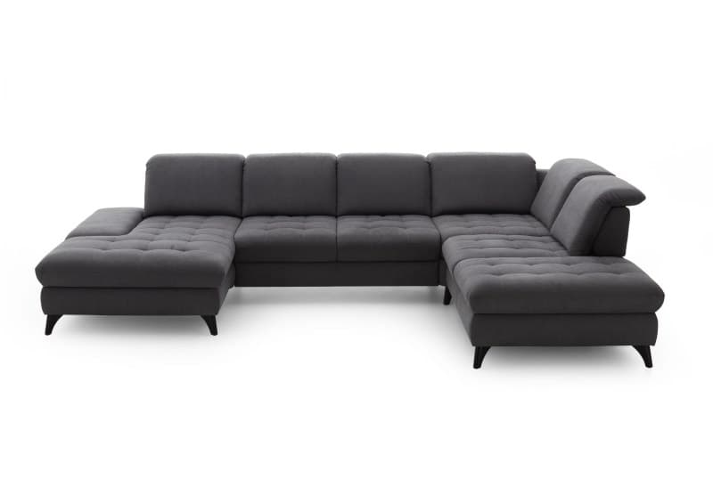 Wohnlandschaft - Longchair mit 2-Sitzer und Abschlusselement rechts, inkl. Schwenkrücken, Stoff, Grau