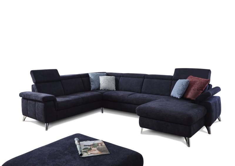Wohnlandschaft - 2-Sitzer, Ecke, 2-Sitzer mit Longchair rechts, Stoff, Dunkelblau