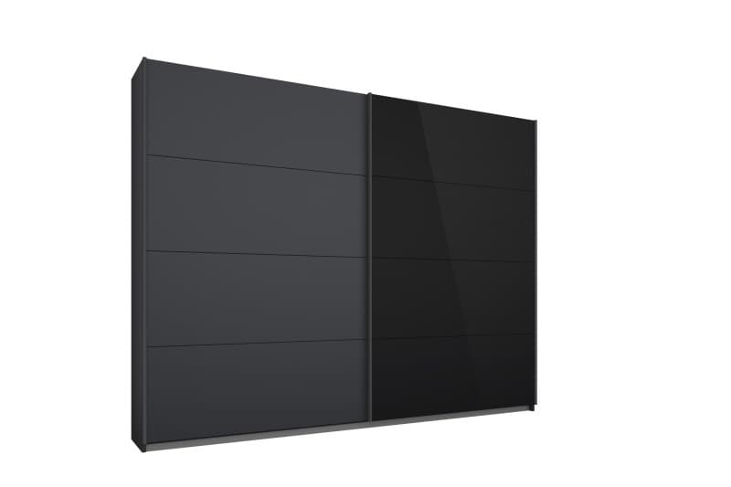 Schwebetürenschrank- B. ca. 226 cm, Graumetallic, Glas, Schwarz