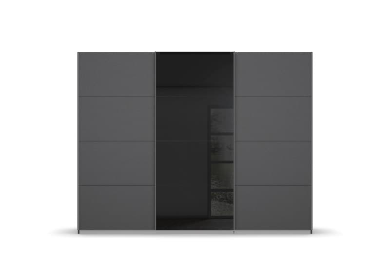 Schwebetürenschrank- B. ca. 203 cm, Graumetallic, Glas, Schwarz