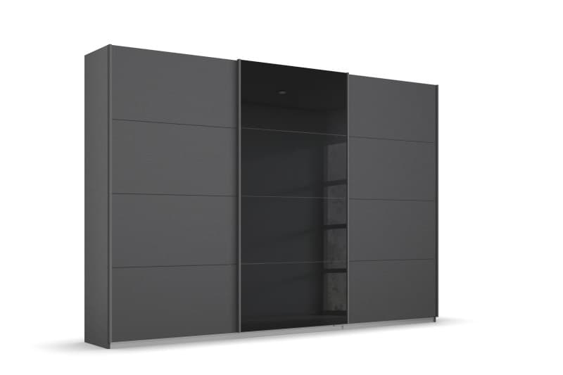 Schwebetürenschrank- B ca. 271 cm, Graumetallic, Glas, Schwarz