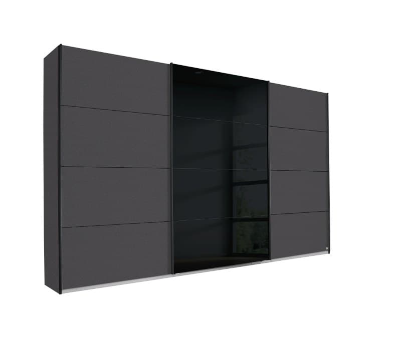 Schwebetürenschrank- B ca. 361 cm, Graumetallic, Glas, Schwarz