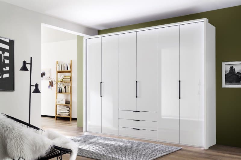 Drehtürenschrank - B. ca. 306,4 cm, Glas Weiß