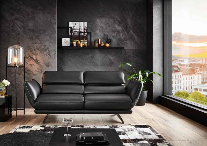 Sofa - 2,5-Sitzer, Leder, Schwarz