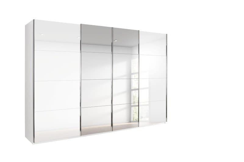 Schwebetürenschrank -  B ca. 316 cm, Spiegel, Farbglas Kristallweiß