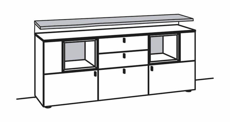 Sideboard - mit Aufsatzkonsole und Beleuchtung, Lack, Schiefergrau