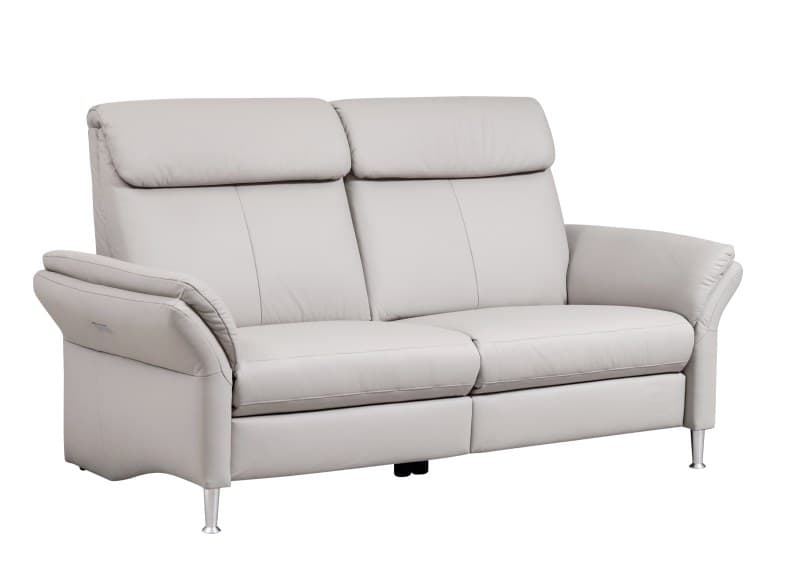Sofa EM Barcelona - 3-Sitzer inkl. Armlehne verstellbar, Relaxfunktion (motorisch), Leder, Hellgrau