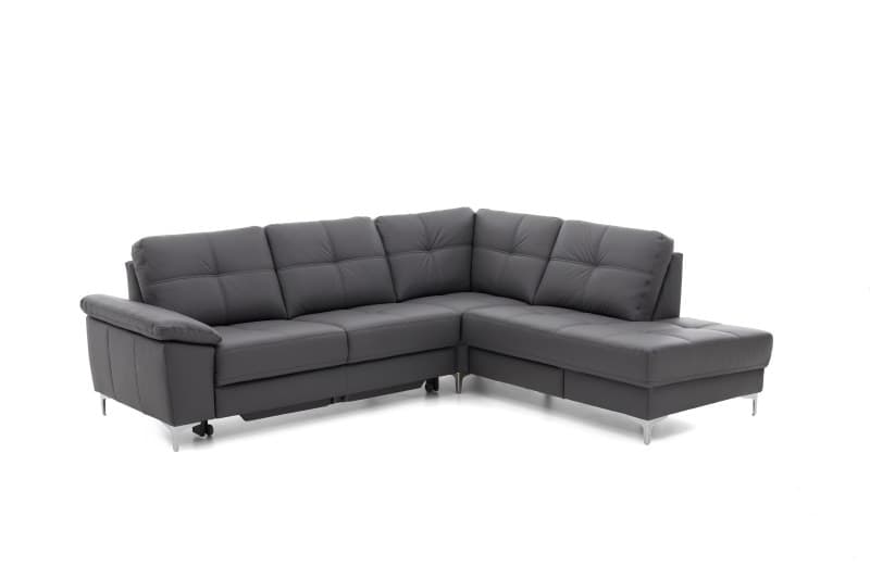 Ecksofa EM Amsterdam - 2,5-Sitzer mit Ecke rechts inkl. Armlehne verstellbar, Leder, Grau