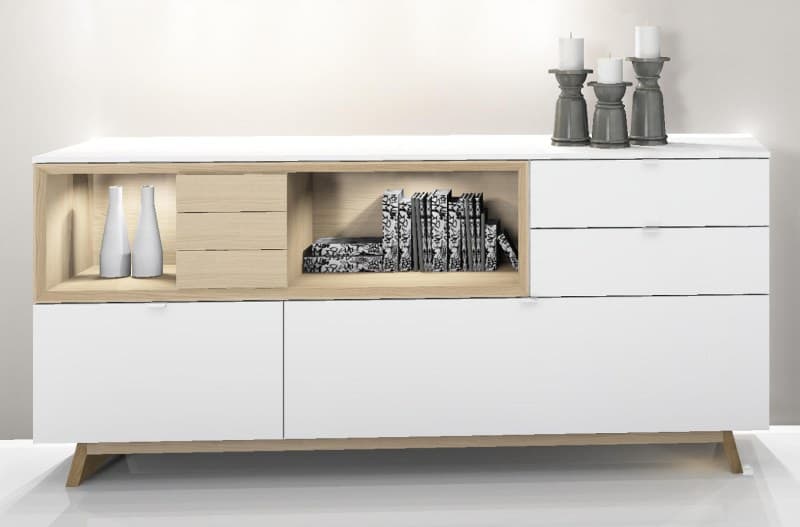 Sideboard - mit Beleuchtung, Lack Weiß