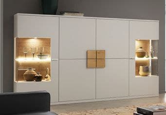Highboard Finale - mit Beleuchtung, Lack weiss, Asteiche