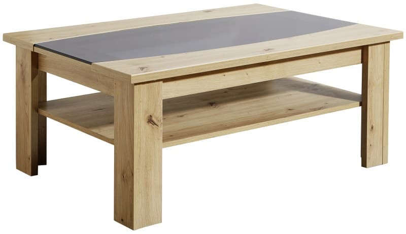 Couchtisch EM Turin - mit Glaseinsatz, LBH ca. 105x70x45, Alteiche Nachbildung