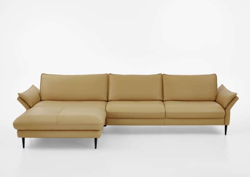 Ecksofa - Longchair links mit 3-Sitzer, Sitztiefe verstellbar, Leder, Kurkuma