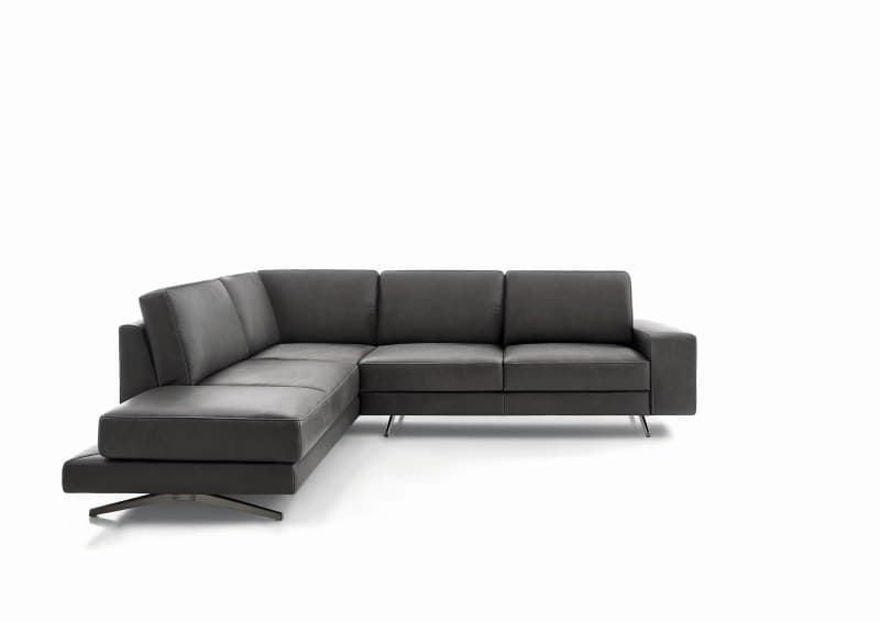 Ecksofa - Ecke links mit 2-Sitzer, Drehsitz, Leder, Anthrazit