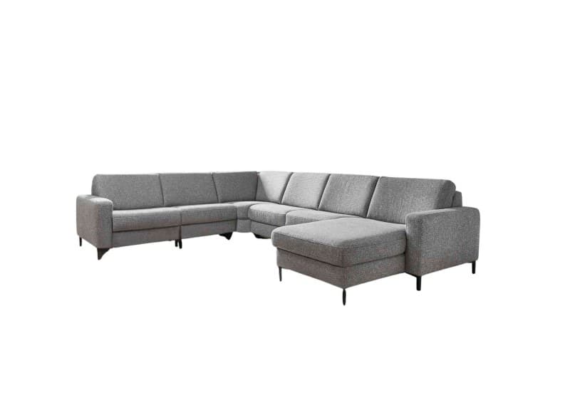 Wohnlandschaft - Ecke links mit 2,5-Sitzer und Longchair rechts, Stoff, Silbergrau