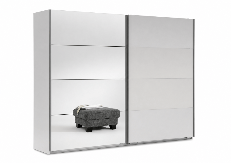 Schwebetürenschrank- B ca. 225 cm, Weiß, Spiegel