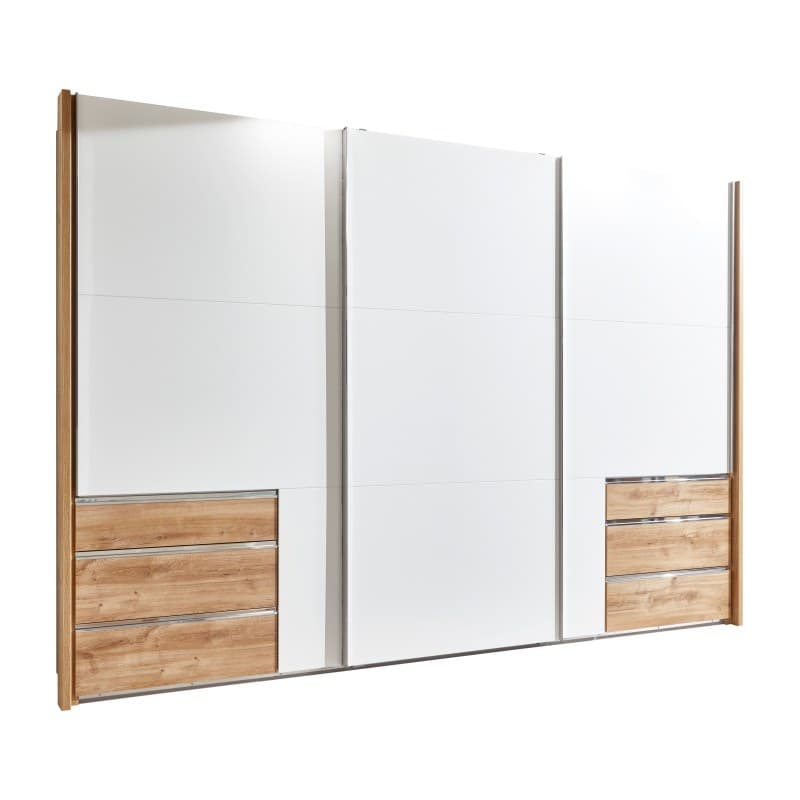 Schwebetürenschrank- B ca. 300 cm, Eiche Dekor, Weiß