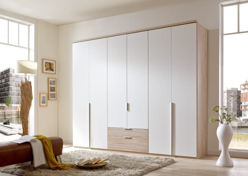 Drehtürenschrank- B ca. 270 cm, Sandeiche Dekor, Weiß