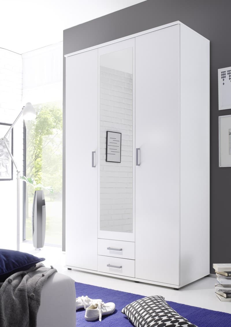 Drehtürenschrank- B ca. 120 cm, Weiß, Spiegel