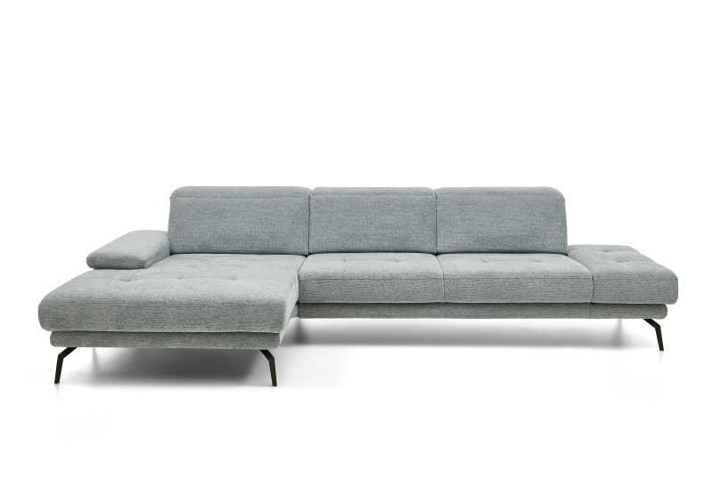 Ecksofa - Longchair links mit 3-Sitzer, Kopfteil verstellbar, Stoff, Hellblau