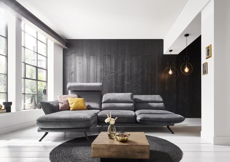Ecksofa - Longchair links mit 2,5-Sitzer, inkl. Kopfteil/Armlehne/Sitztiefe verstellbar, Stoff, Grau