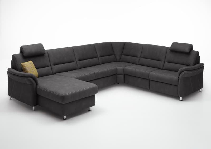 Wohnlandschaft - Longchair links mit 2,5-Sitzer und Ecke rechts in Stoff grau