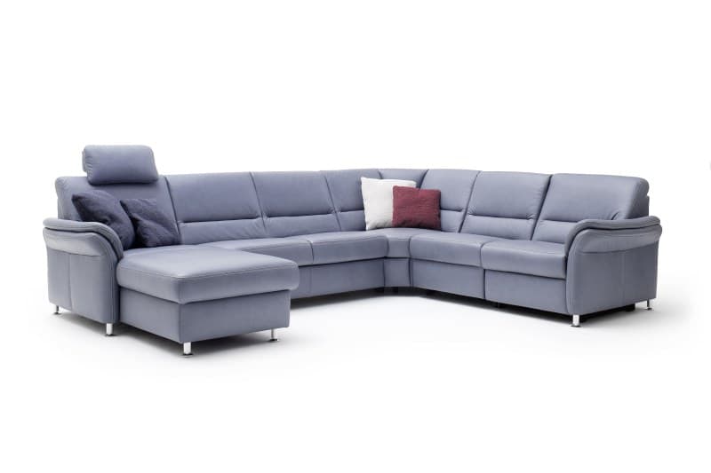 Wohnlandschaft - Longchair links mit 2,5-Sitzer und Ecke rechts inkl. Kopfstütze, Leder, Granit