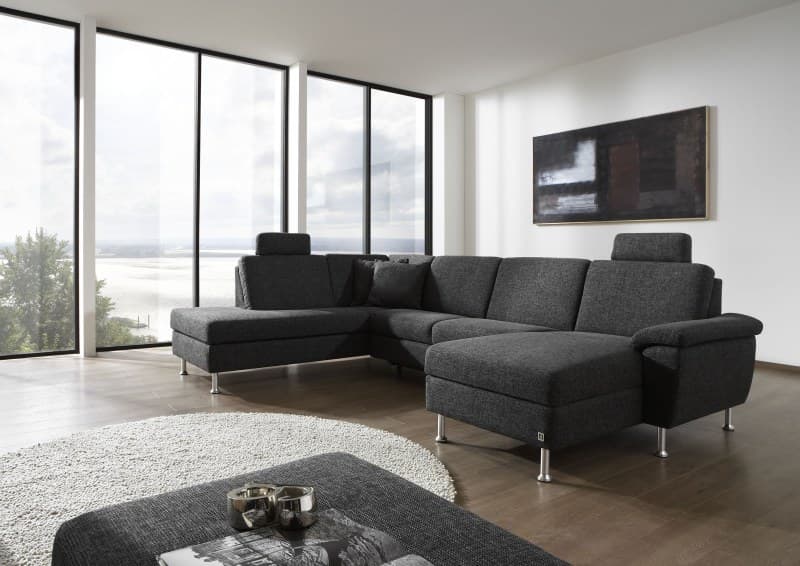 Wohnlandschaft - Ecke links mit 2-Sitzer und Longchair rechts, Stoff, Anthrazit