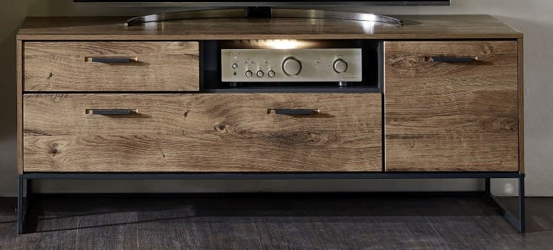 TV-Board - mit Beleuchtung, Eiche, Metallgestell