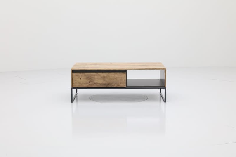 Couchtisch - mit Schubkasten, LBH ca. 115x65x42 cm, Eiche, Metallgestell