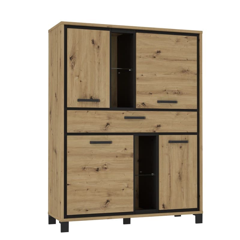 Highboard FARIDA - Eiche Dekor, Schwarz