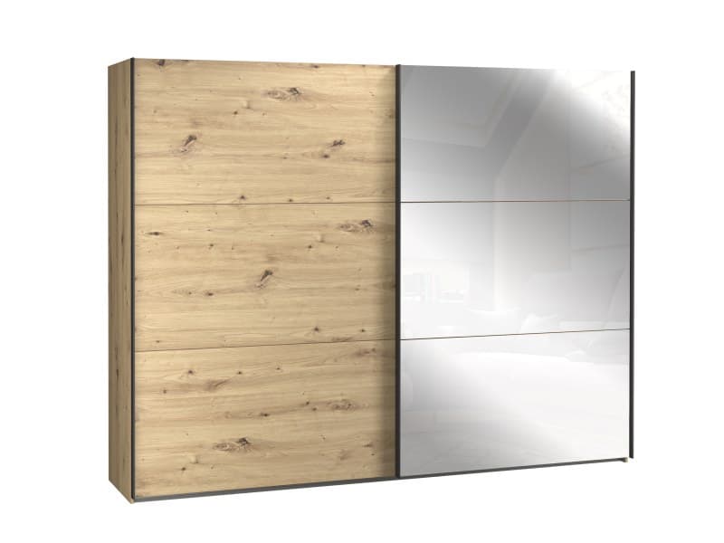 Schwebetürenschrank FARIDA - mit Passpartout, Beleuchtung, Türstopper, B. ca. 280 cm, Eiche Dekor
