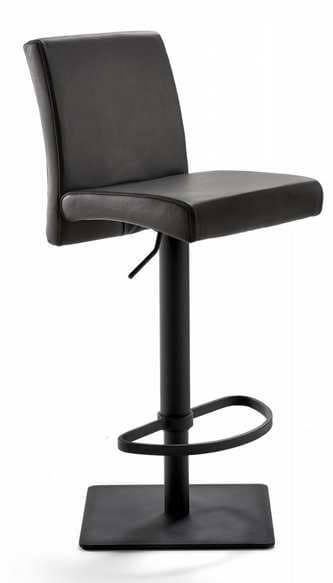 Barhocker - höhenverstellbar, Leder, schwarz