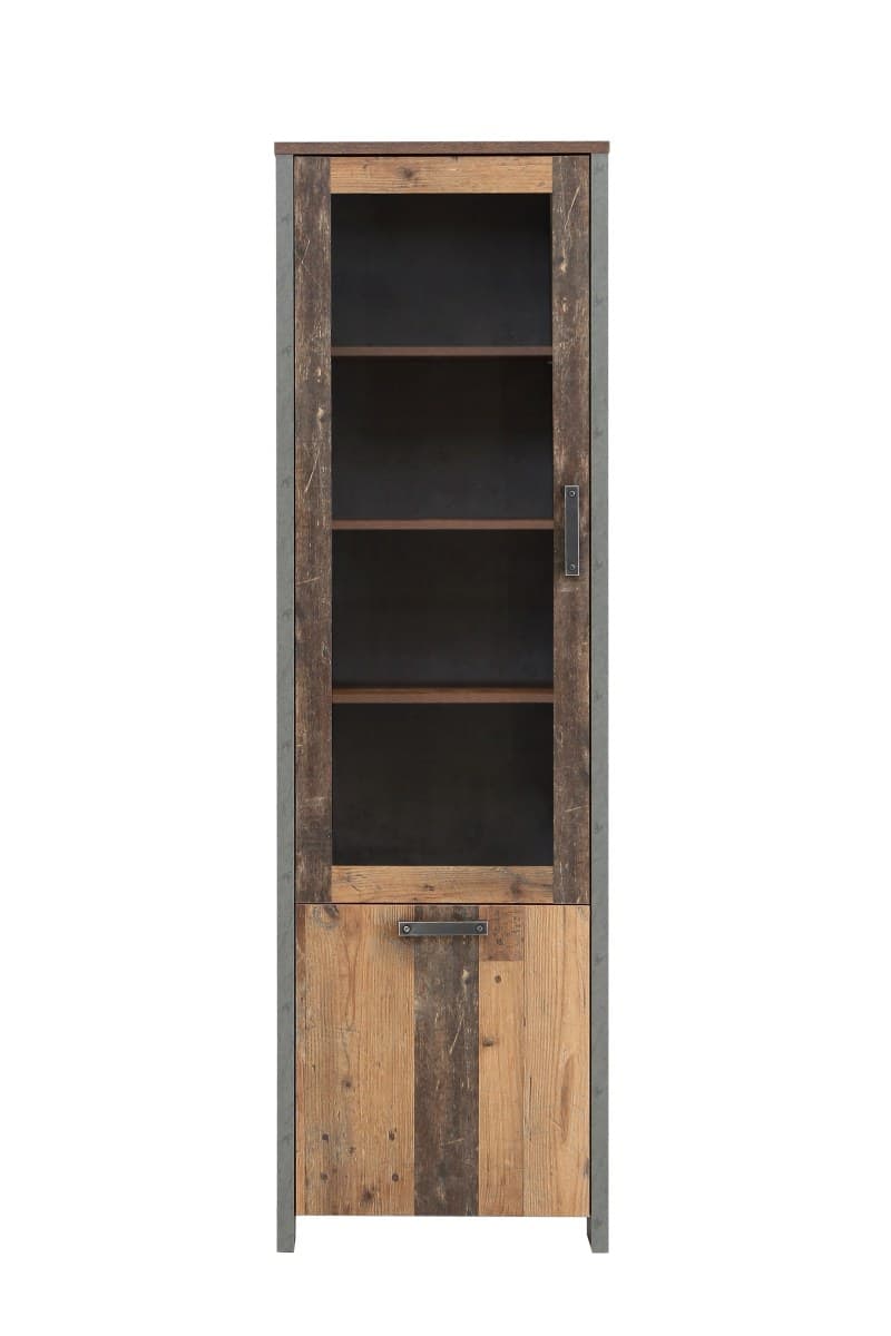 Vitrine FEA - mit Beleuchtung, Old-Wood Vintage Dekor, Betonoptik
