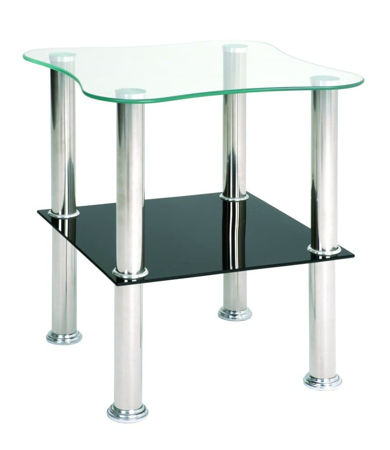 Beistelltisch- BH ca. 40x47 cm, Edelstahl, Glas, Klar