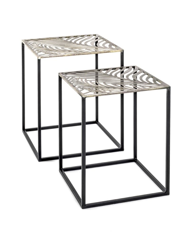 Beistelltisch Set- Stahl, Schwarz, Lackiert, Metall, Bronze, Lackiert