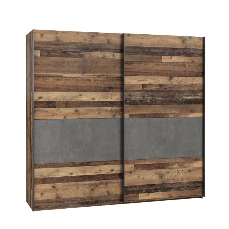 Schwebetürenschrank FEA - B. ca. 220 cm, Old Wood Vintage Dekor, Betonoptik Dunkelgrau