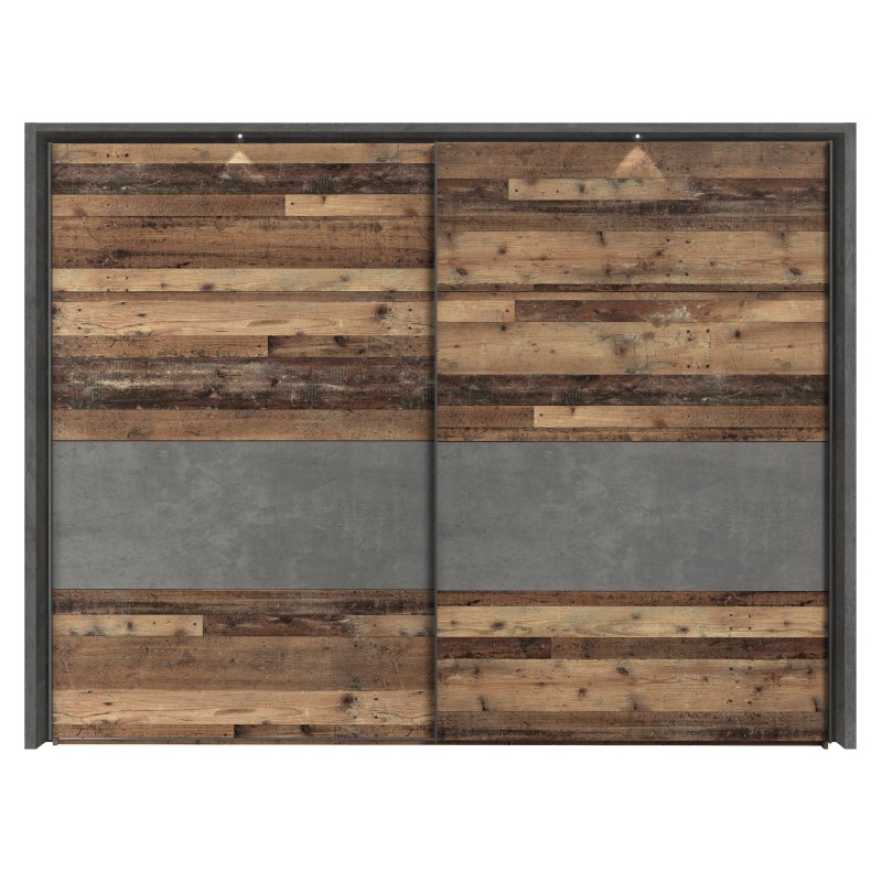 Schwebetürenschrank FEA - mit Passpartout, mit Beleuchtung, mit Dämpfungsbeschlägen, B. ca. 270 cm, Old Wood Vintage Dekor, Betonoptik Dunkelgrau