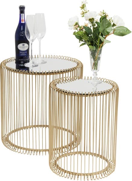 Beistelltisch- 2-er Set, Messing, Pulverbeschichtet, Goldfarben, Glas