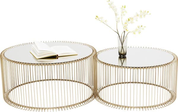 Couchtisch- 2-er Set, Messing, Pulverbeschichtet, Goldfarben, Glas